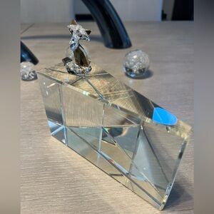 Glass Riser Stand Display Block Clear Irreg. Quad Prizm Solid 7x6.5x3x4” Beveled